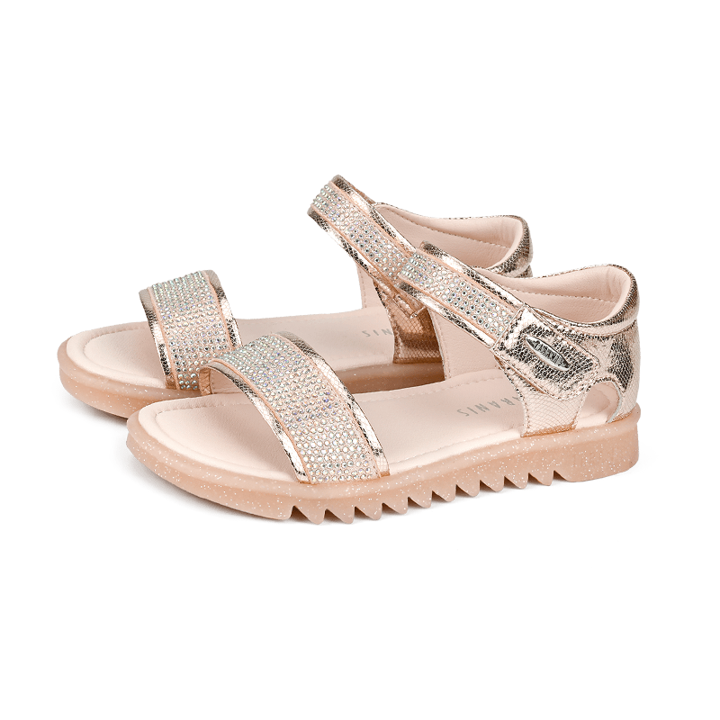 TARANIS Stage 4 Girls' Dress Sandals | Crystal Accents & Metallic Leather