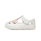 TARANIS Stage 2 White and pink floral woven round-toe sandals