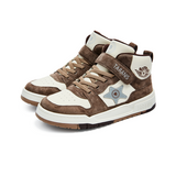 TARANIS Stage 4 Vintage color-block suede and leather patchwork high-top sneakers