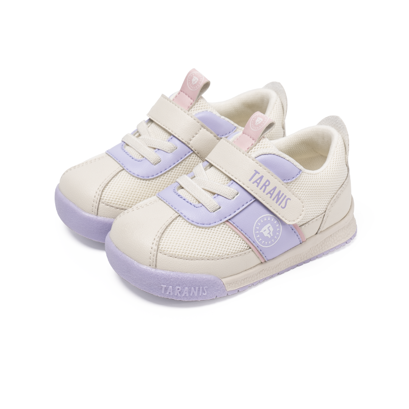 TARANIS Stage 2 White and purple color-blocked round-toe kick-proof baby walking shoes