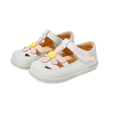 TARANIS Stage 2 White and pink floral woven round-toe sandals