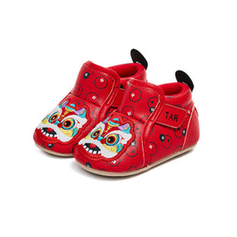 TARANIS Stage 0 Chinese lion dance themed leather with fleece-lined soft baby pre-walking shoes