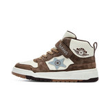 TARANIS Stage 4 Vintage color-block suede and leather patchwork high-top sneakers