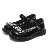 TARANIS Stage 3 Black and White Check Bow Leather Shoes