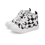 TARANIS Stage 3 Black and white checkered pattern with striped soles high-top board shoes