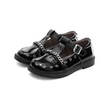 TARANIS 4 Stage Teenager's Gothic-style leather shoes with chain and metal rings