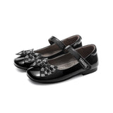 TARANIS 4 Stage Black and white dual-tone diamond-checkered princess leather shoes with a bow knot