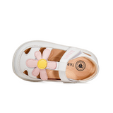 TARANIS Stage 2 White and pink floral woven round-toe sandals