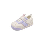 TARANIS Stage 2 White and purple color-blocked round-toe kick-proof baby walking shoes