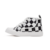 TARANIS Stage 3 Black and white checkered pattern with striped soles high-top board shoes