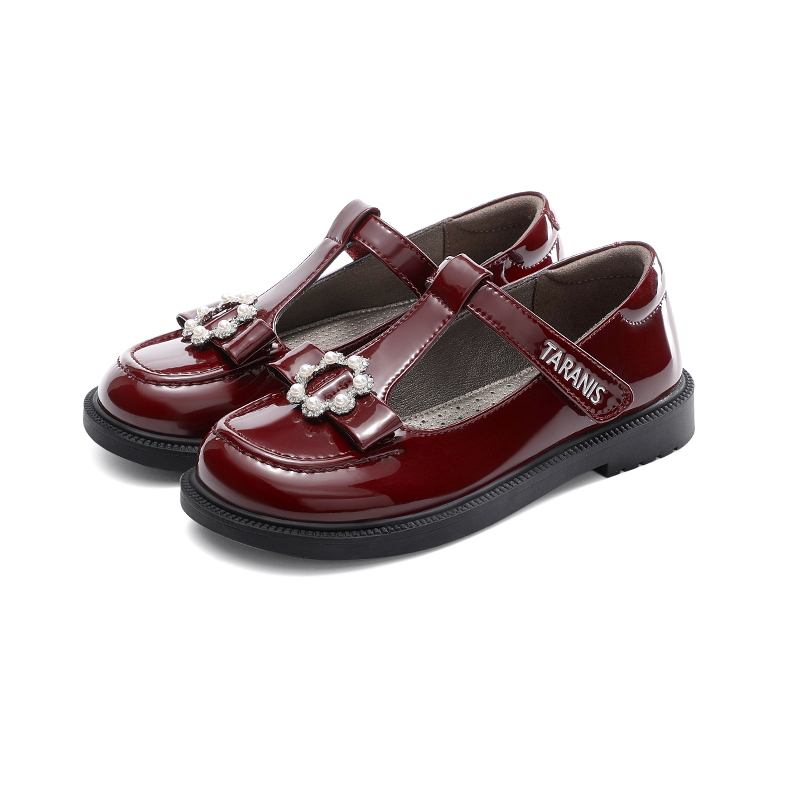 TARANIS Stage 4 Sparkling diamond floral burgundy leather shoes