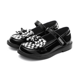 TARANIS Stage 4 Checkerboard bowtie Mary Jane leather shoes