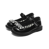 TARANIS Stage 3 Black and White Check Bow Leather Shoes