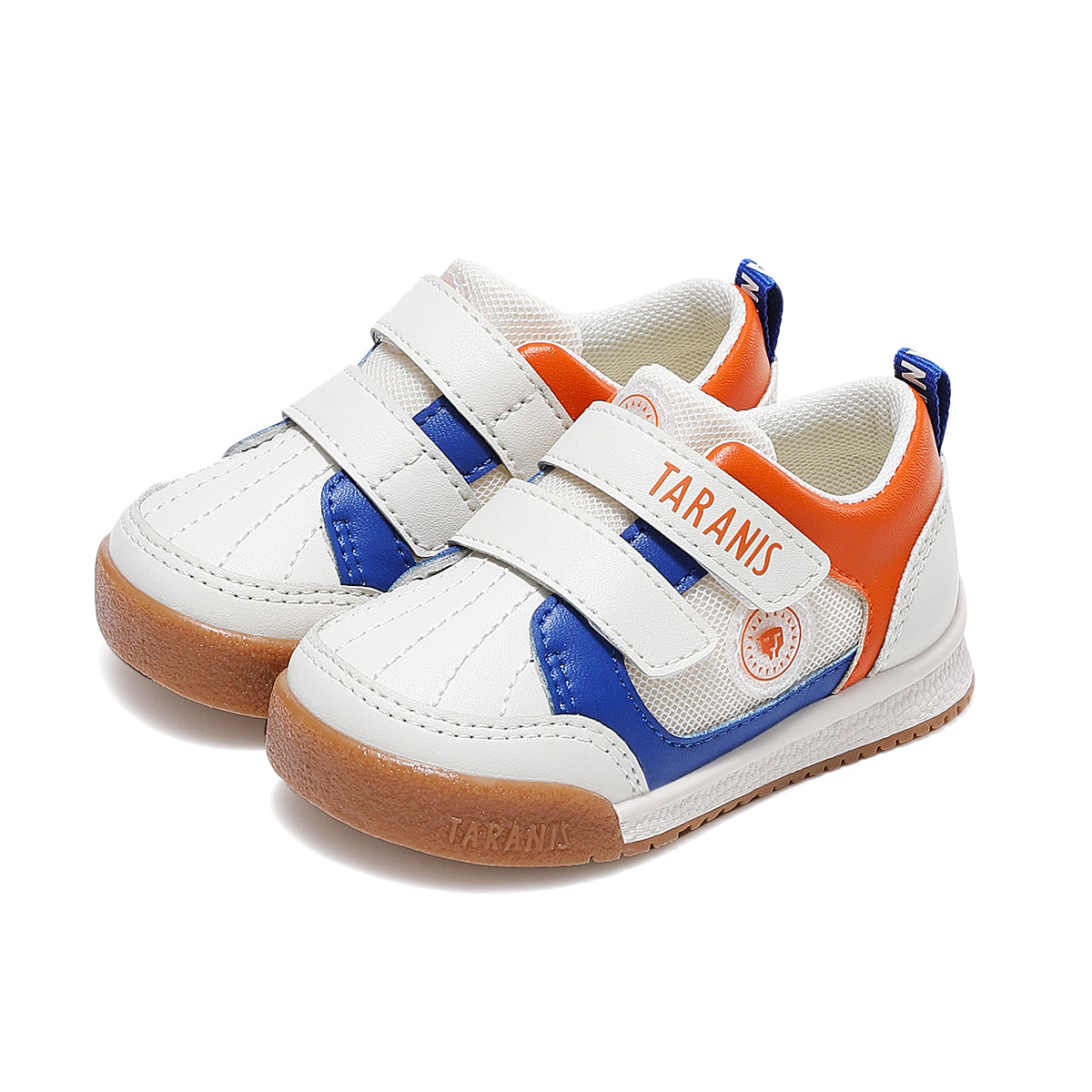 TARANIS Stage 2 Orange, green, and white beetle-themed round-toe baby walking shoes