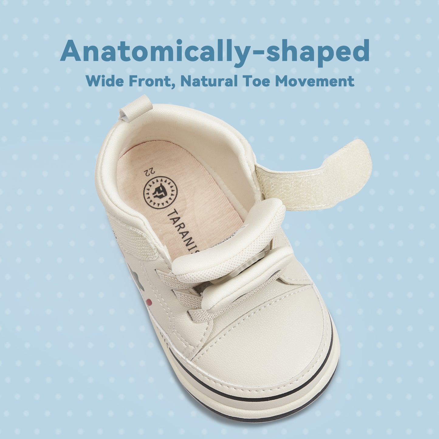 foot-shaped infant shoe with room to wiggle and grow